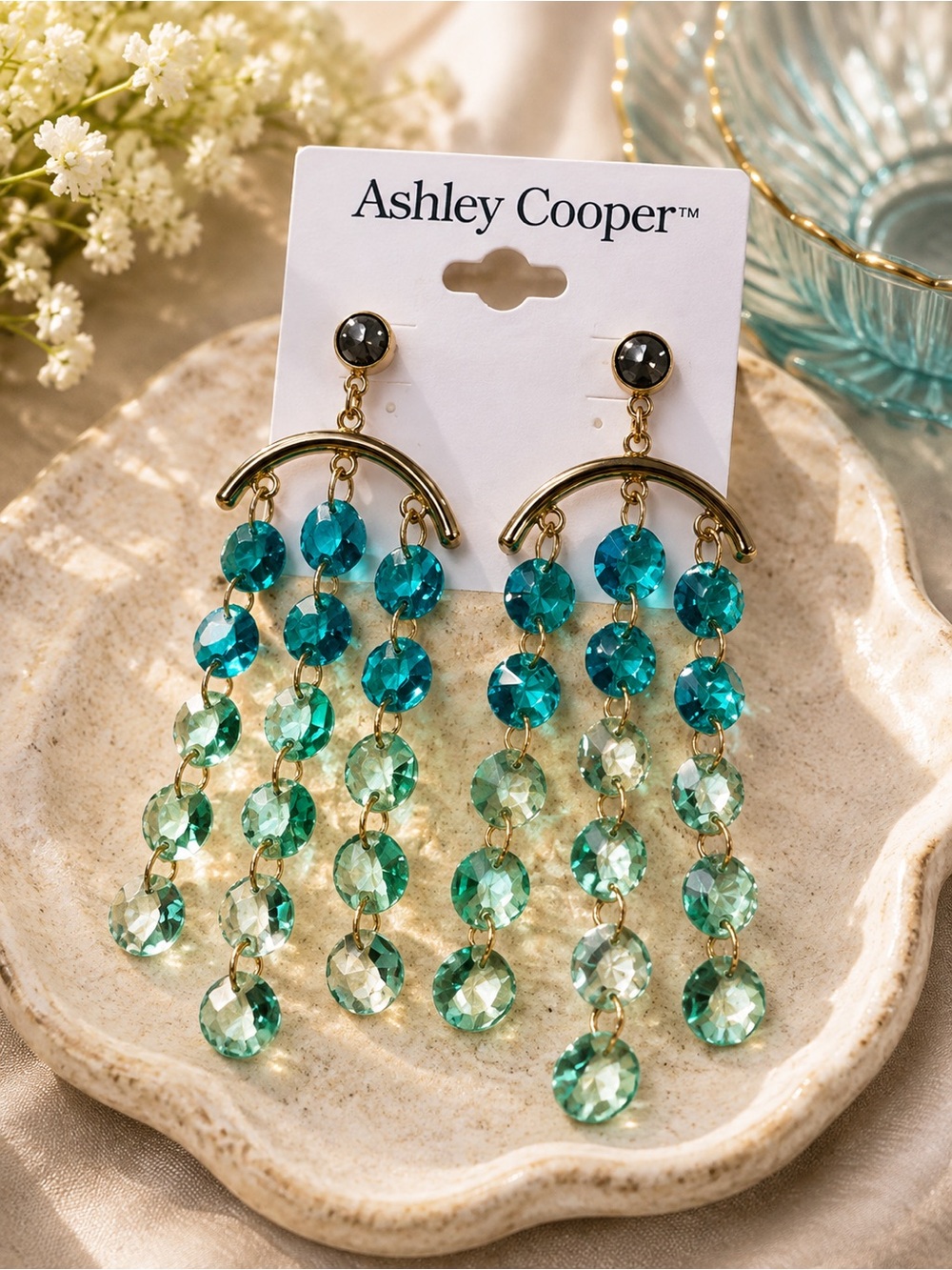 Ashley Cooper Teal and Aqua Crystal Chandelier Earrings